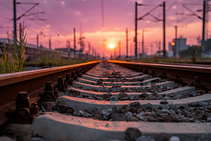 Sunset Railway Tracks Scenic View, a Photo by Pixeness Studio