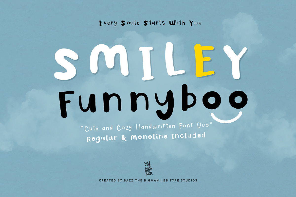 Smiley Funnyboo, a Handwritten Font by BBtypeStudios (Photo 1 of 17)