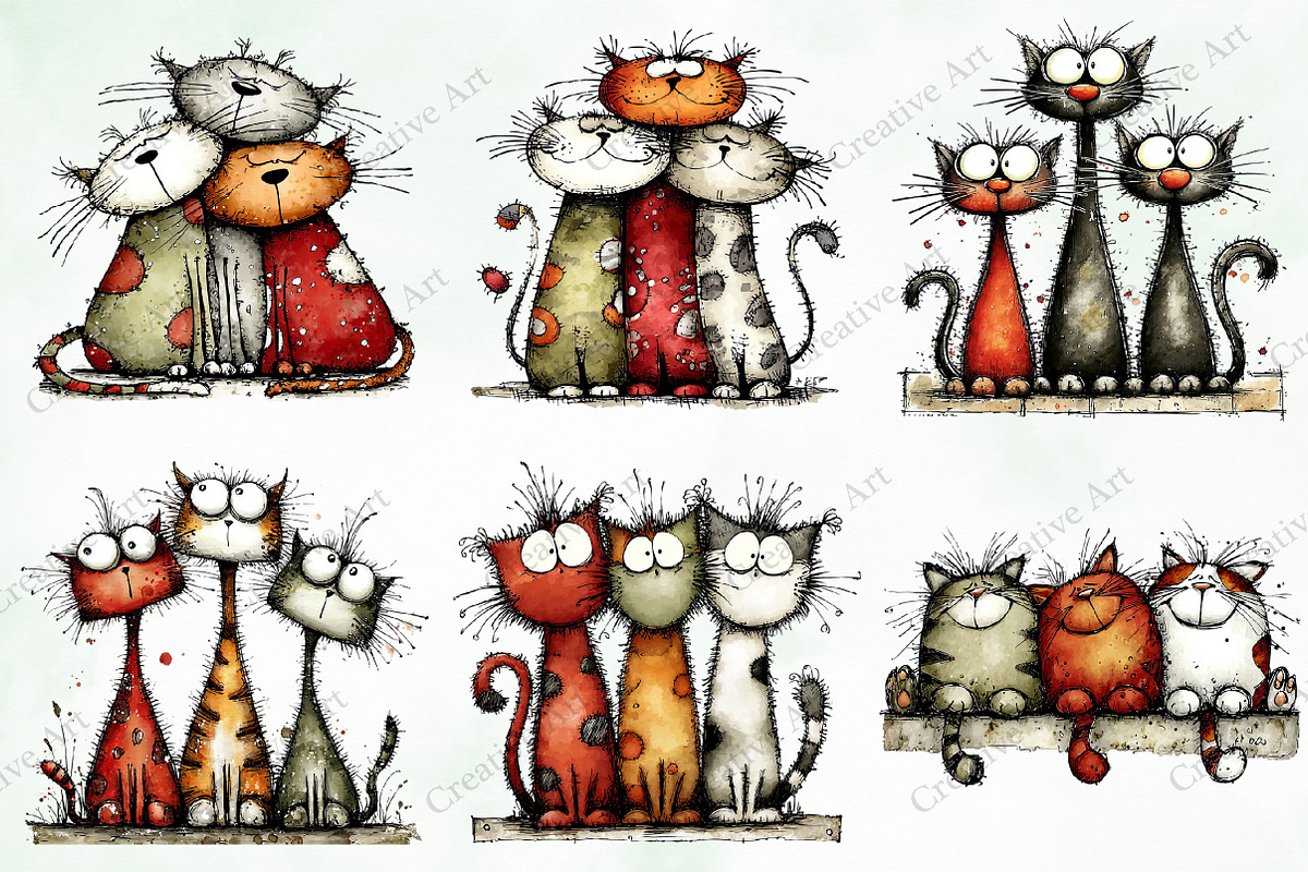 Whimsical Christmas Cats Clipart, an Illustration by Creative Art (Photo 3 of 13)