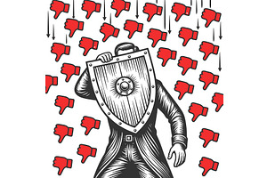 Man Shielding from Online Dislikes, a Technology Illustration by AlexArt