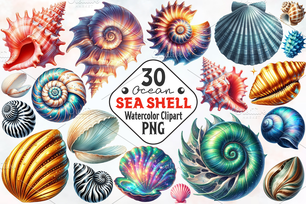 Ocean Sea Shell Sublimation Clipart, an Illustration by RobertsArt (Photo 1 of 7)