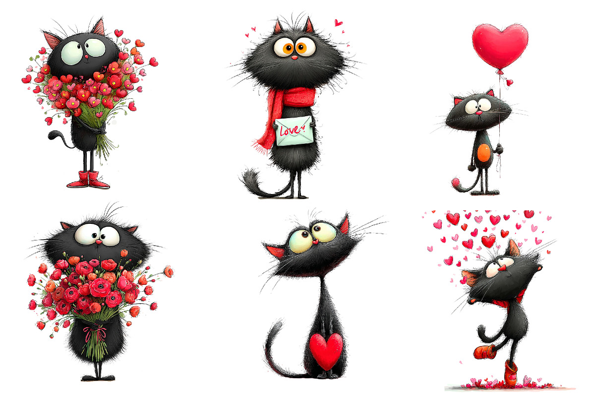 whimsical cats valentines day clipar, an Illustration by CreationArt (Photo 6 of 6)