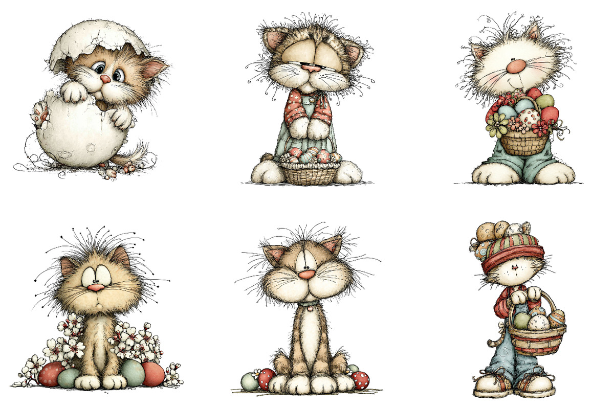 Whimsical easter cats clipart, an Illustration by CreationArt (Photo 5 of 7)