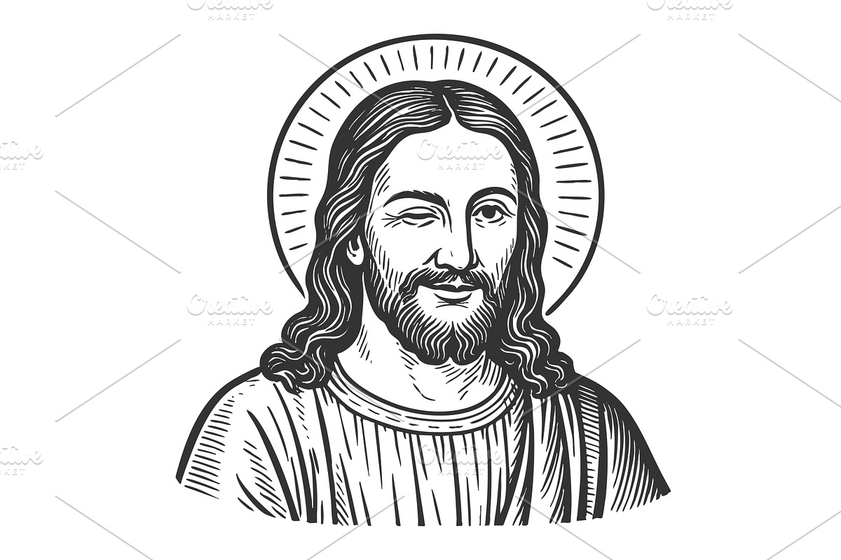 Winking Jesus Christ engraving, an Illustration by AlexArt