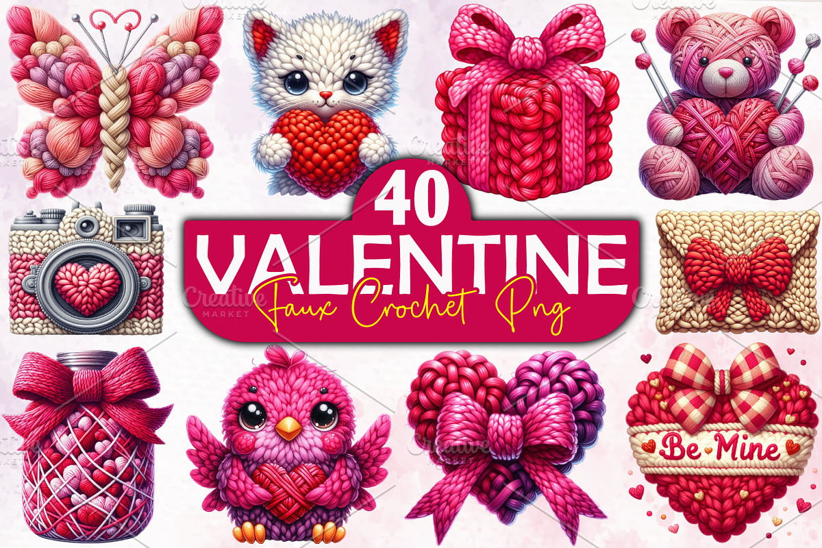 Valentine Faux Crochet Png Bundle, an Illustration by RobertsArt (Photo 1 of 10)