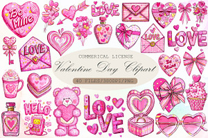 Watercolor Valentine Day Clipart, an Illustration by Sublimation Artist