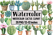 Watercolor Cactus Clipart, an Illustration by Design Market (Thumbnail 1 of 3)