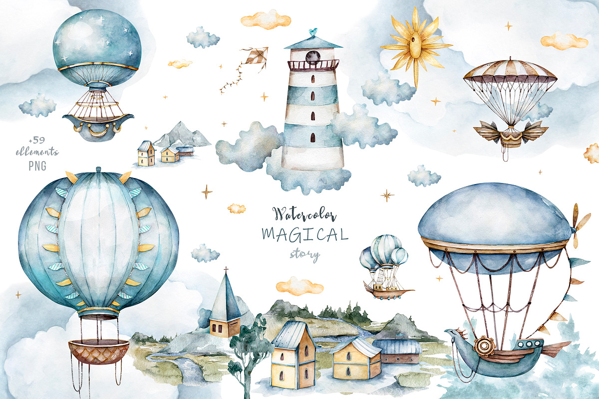 Hot Air balloons. Sky dreamer set., an Illustration by Ann Art Houze (Photo 5 of 9)
