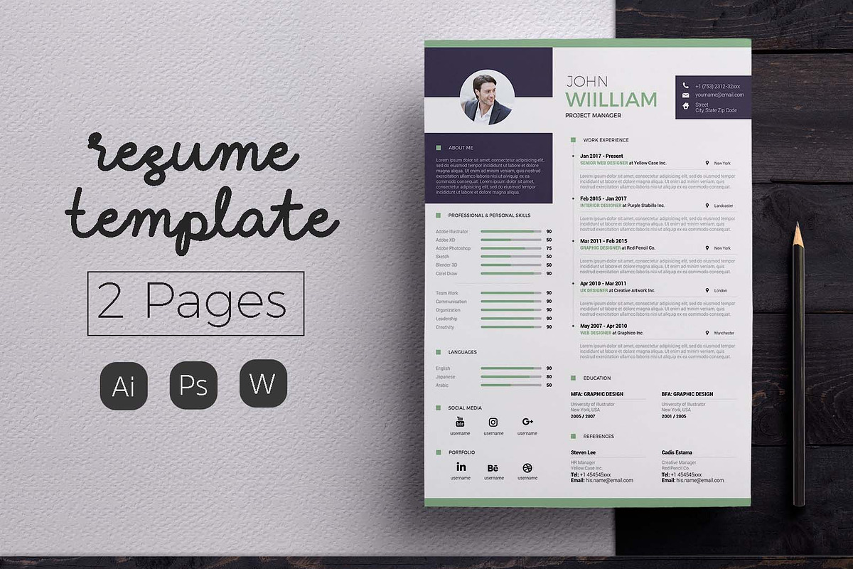 Modern Resume & CV Template, a Resume Template by Hito Graphic (Photo 1 of 8)