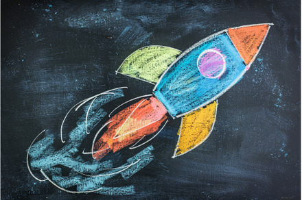 Colorful Rocket Chalk Drawing on, a School & Education Photo by Neirfy