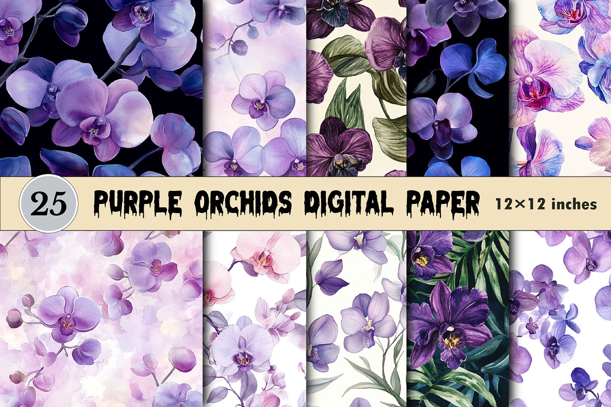 Purple Orchids Digital Paper, a Pattern Graphic by CitraGraphics (Photo 1 of 6)