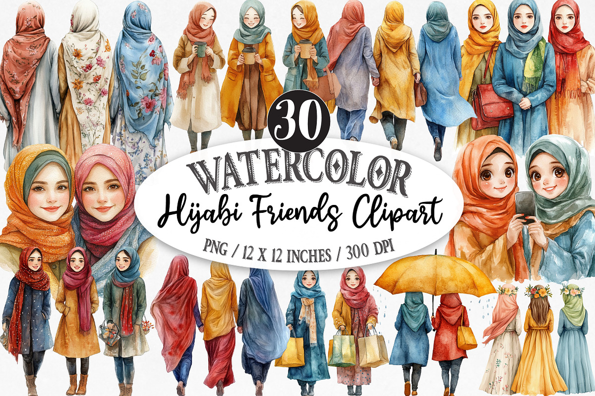 Hijabi Friends Clipart, an Illustration by Designking