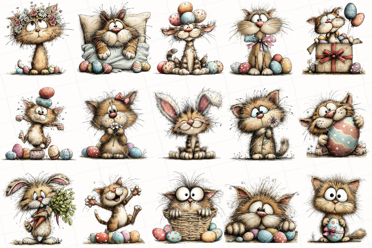 Whimsical Easter Cat Clipart, an Illustration by OK Design (Photo 6 of 6)