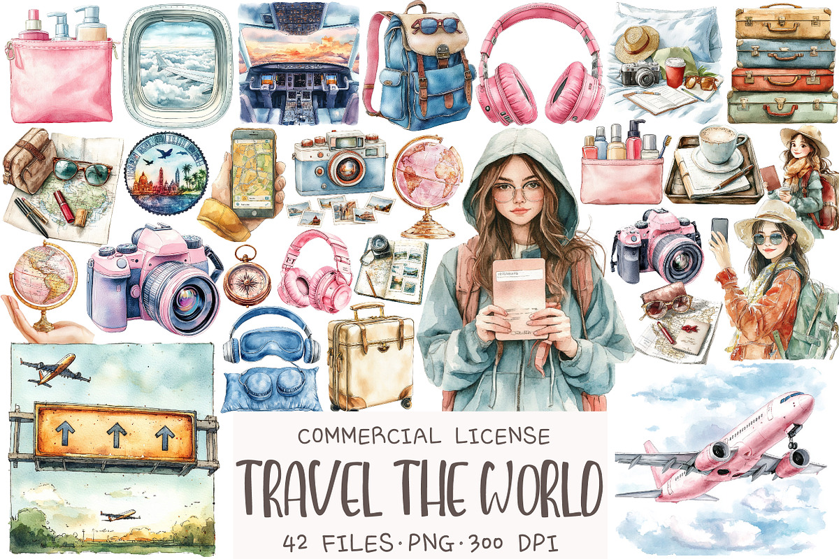 Watercolor Travel the World Clipart, an Illustration by OK Design (Photo 1 of 6)