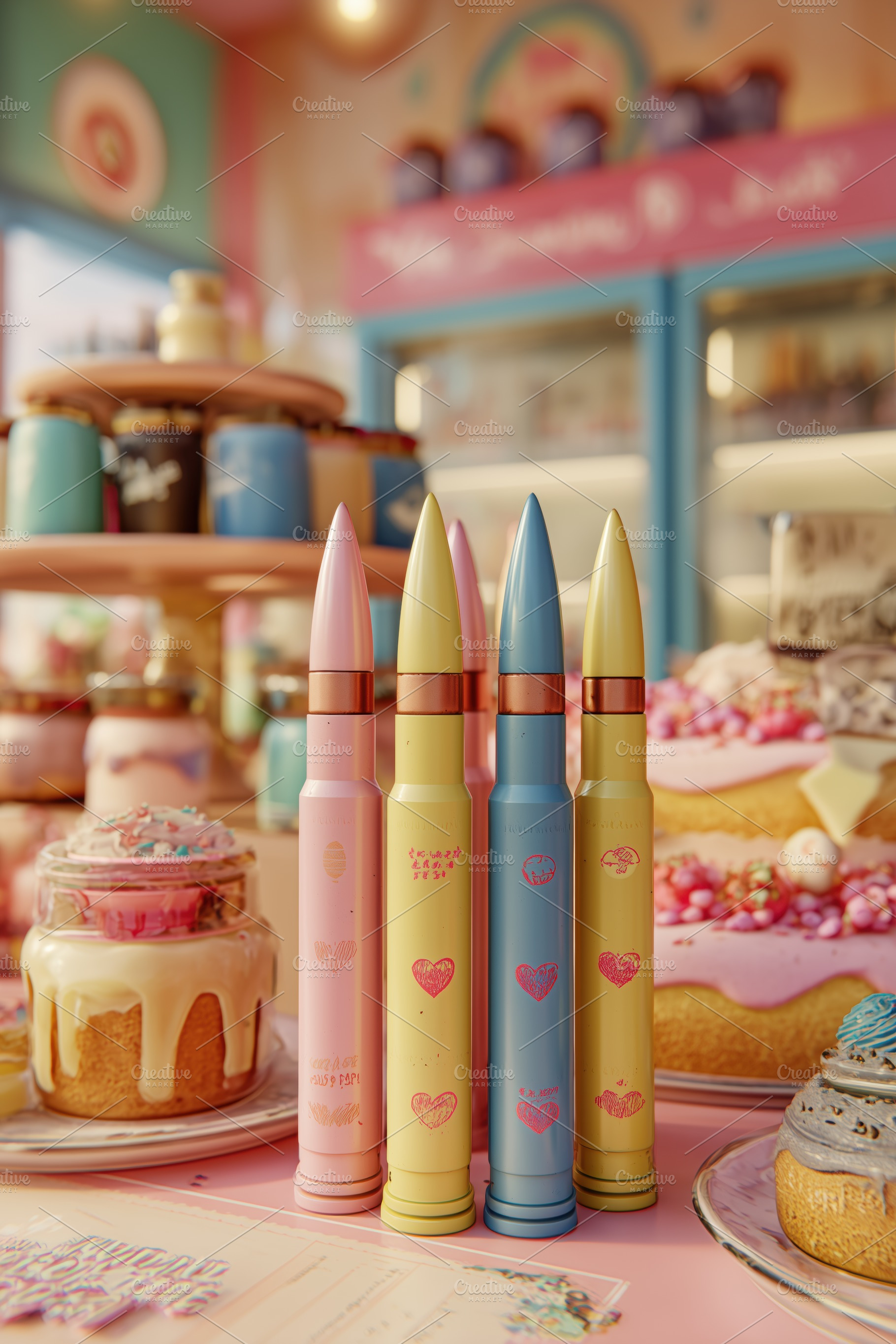 A colorful display of oversized crayon-like cosmetics in pastel shades, set aga, an Arts & Entertainment Photo by Textures & Backgrounds