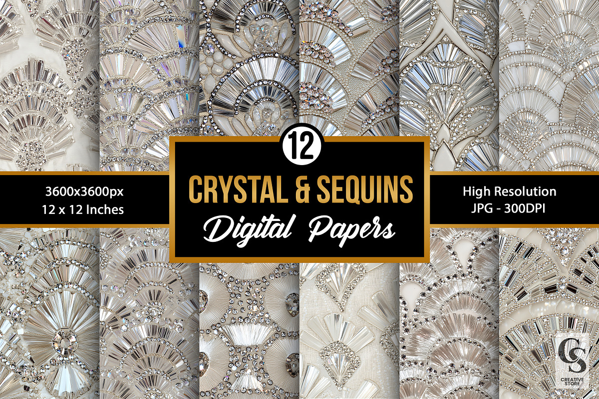 White Crystal & Sequin Digital Paper, a Pattern Graphic by Creative Store (Photo 1 of 5)