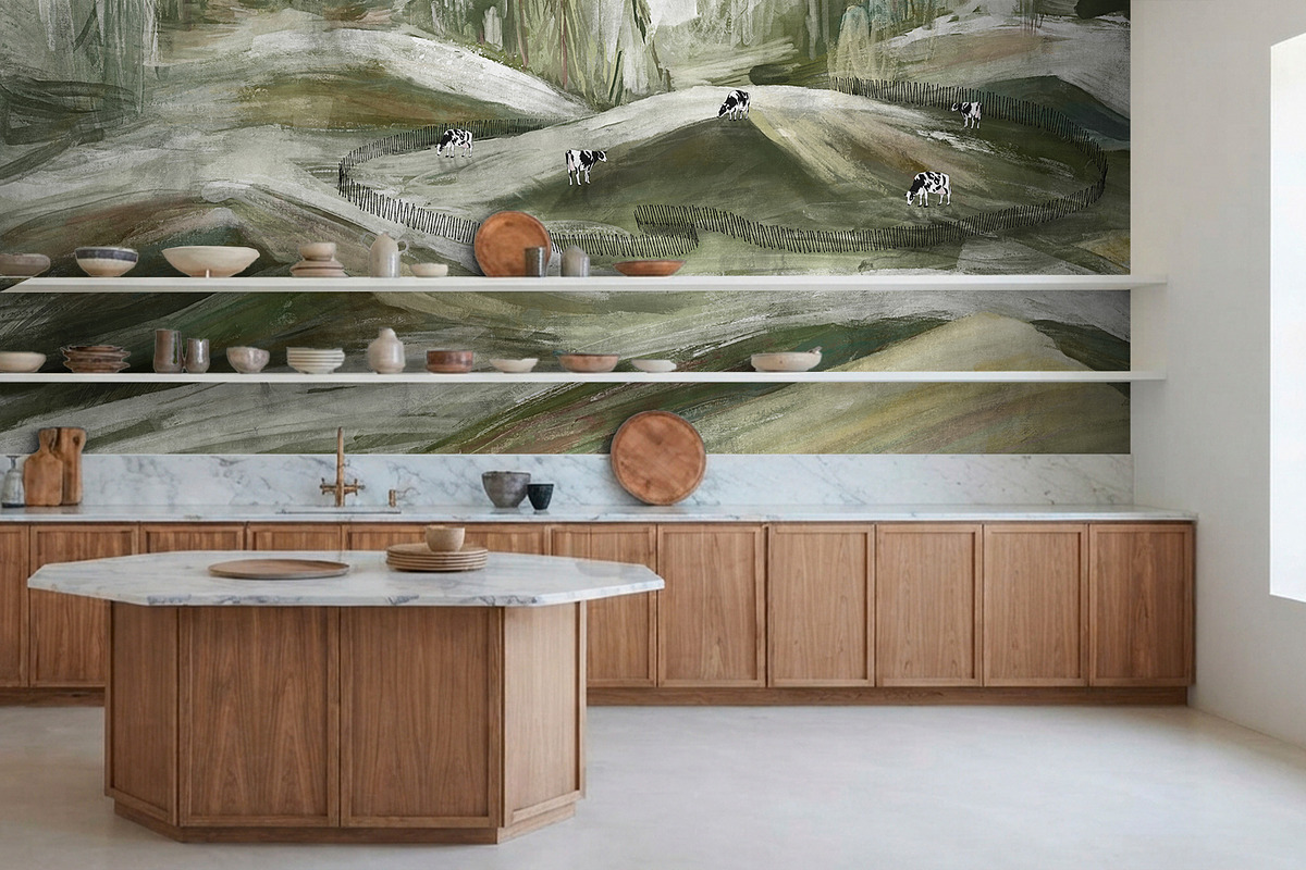 Countryside Hills & Cows Wallpaper, a Wallpaper Graphic by apollinariia_shop (Photo 4 of 13)