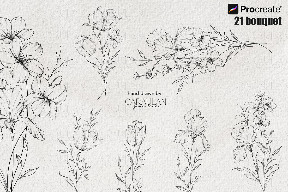 FineLine Floral Stamps for Procreate, a Brush Add-On by CaraulanStore (Photo 6 of 9)