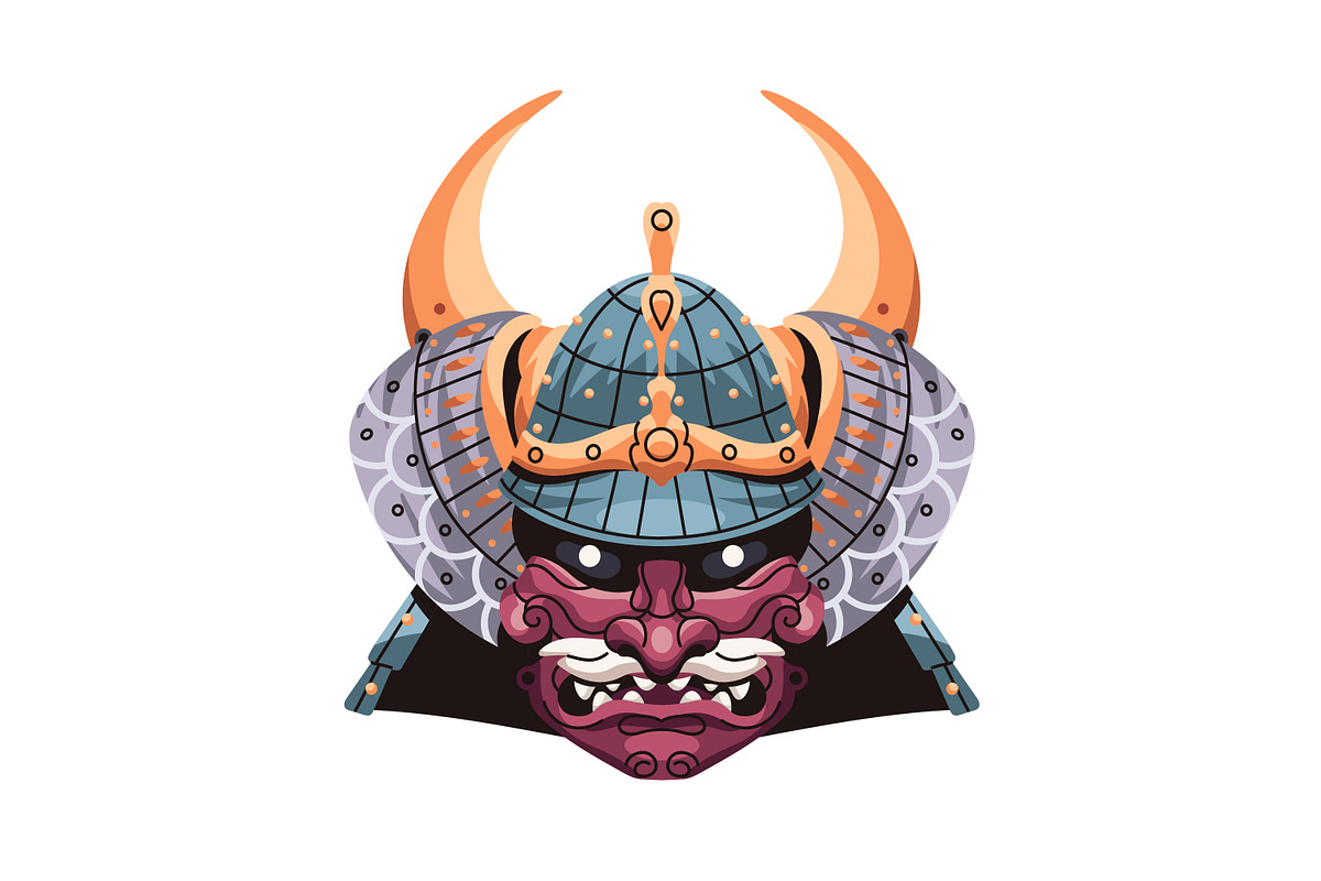 Samurai helmets, Japanese masks set, an Object Illustration by PaperTrident (Photo 5 of 9)