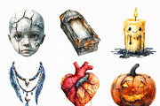Watercolor Creepy Halloween Clipart, an Illustration by Craft Nest (Thumbnail 2 of 6)