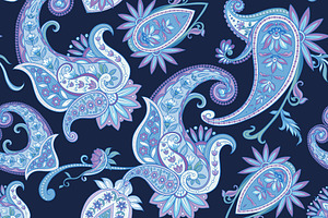 Blue Paisley Seamless Pattern Set