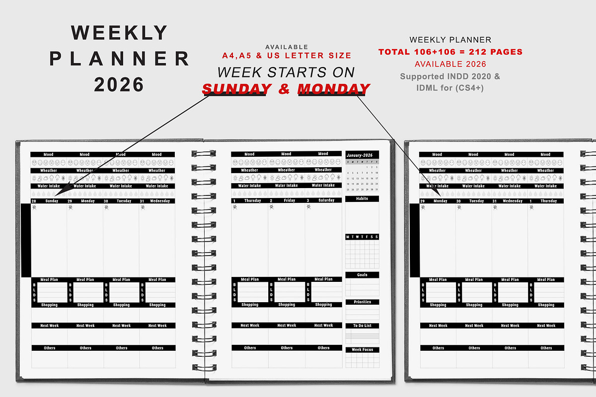 2026 Monday & Sunday Start Planner, a Stationery Template by MNT-Creator (Photo 2 of 10)