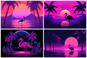 24 Neon Flamingo Illustrations