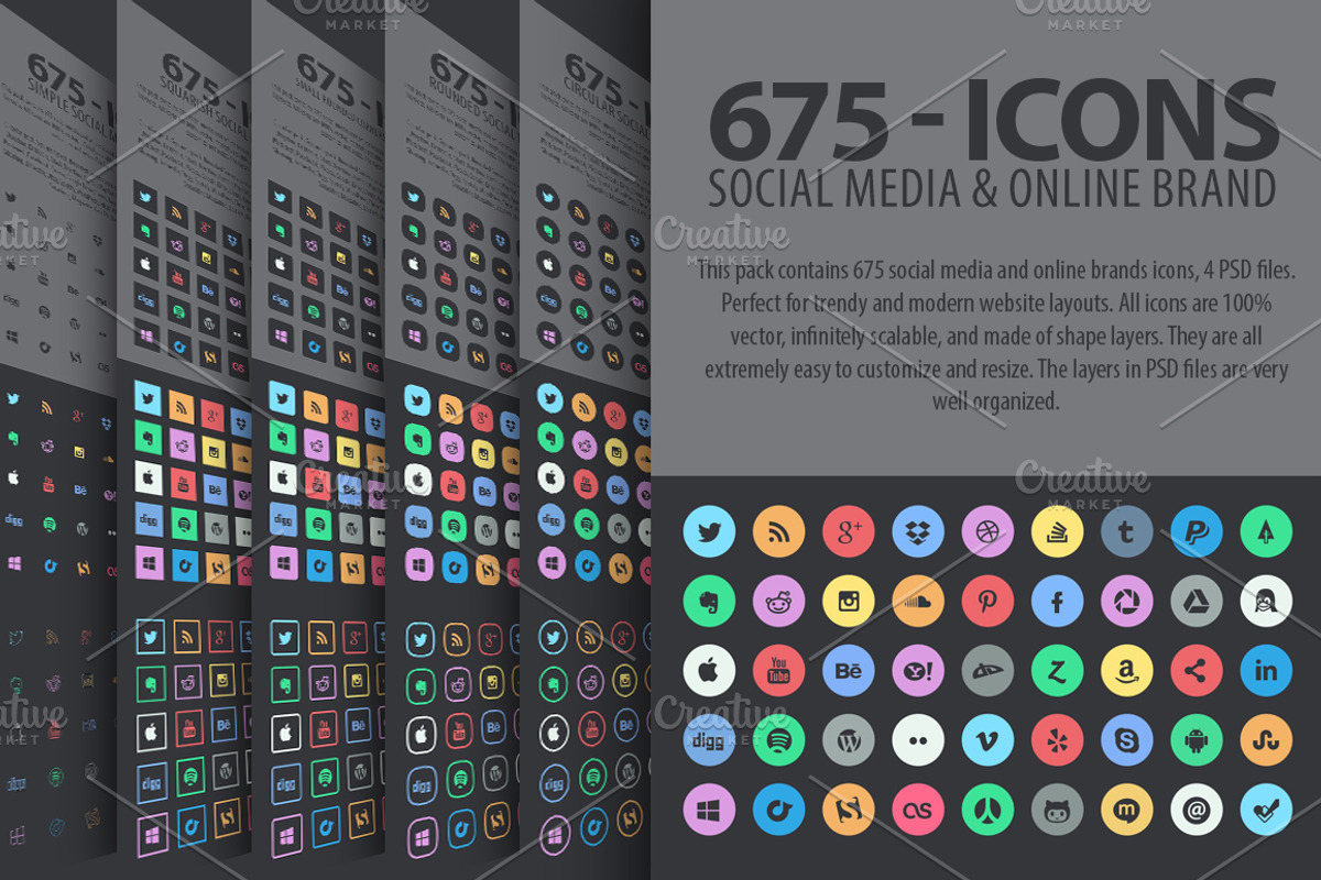 675 Social Media Icons Pack, an Outline Icon by Pixel Strawberry (Photo 1 of 4)