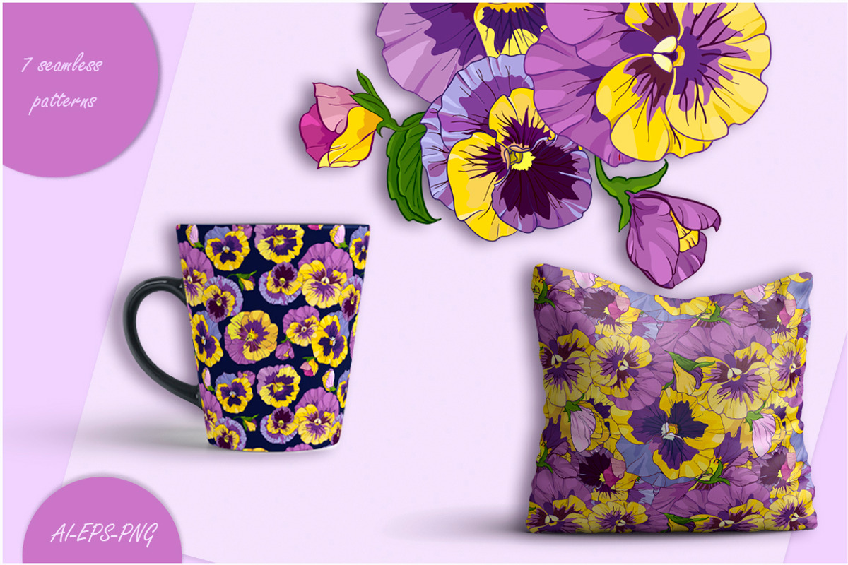 Pansies violets floral collection, an Illustration by EshaStudio (Photo 7 of 8)