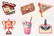Watercolor Retro Girly Baseball Clip, an Illustration by CreationArt (Thumbnail 6 of 9)