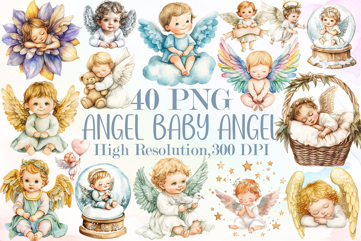 Angel Clipart Baby Angel Clipart Set, an Illustration by Sublimation Artist (Photo 1 of 6)