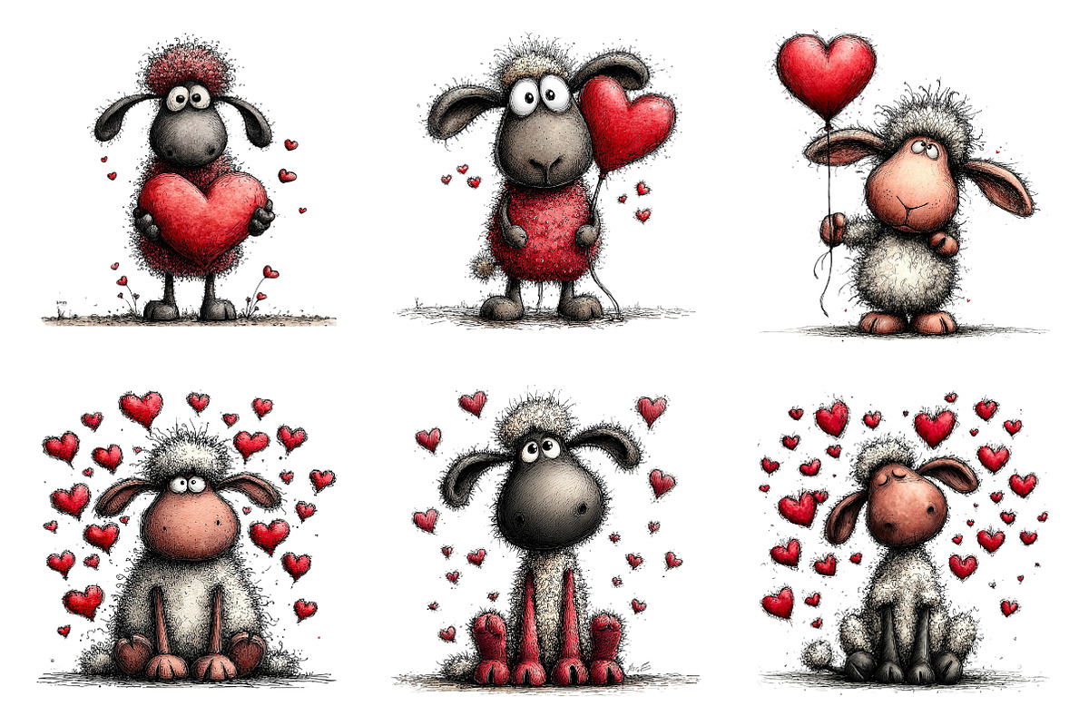 Funny Valentine Sheep Clipart Bundle, an Illustration by SinaCreation (Photo 3 of 11)