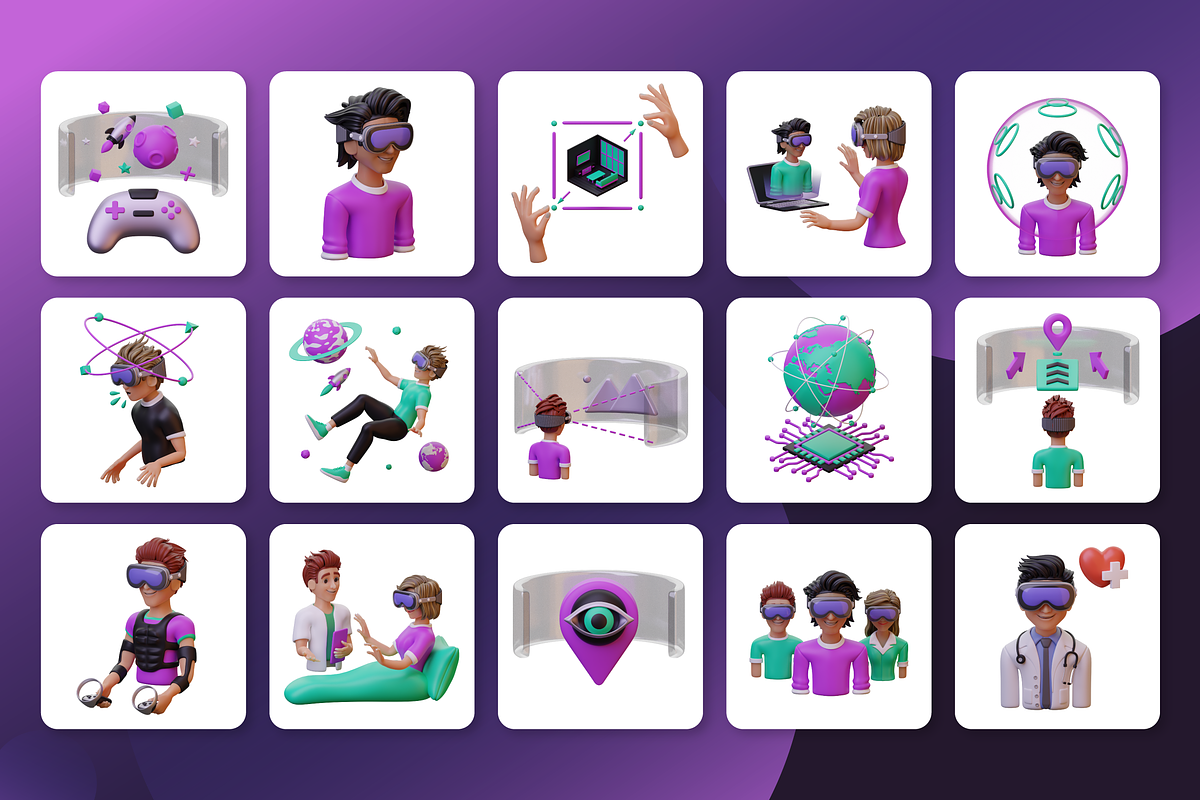 3D Simulated Reality Icon Set, an Object 3D Model by Flat Icons (Photo 8 of 8)