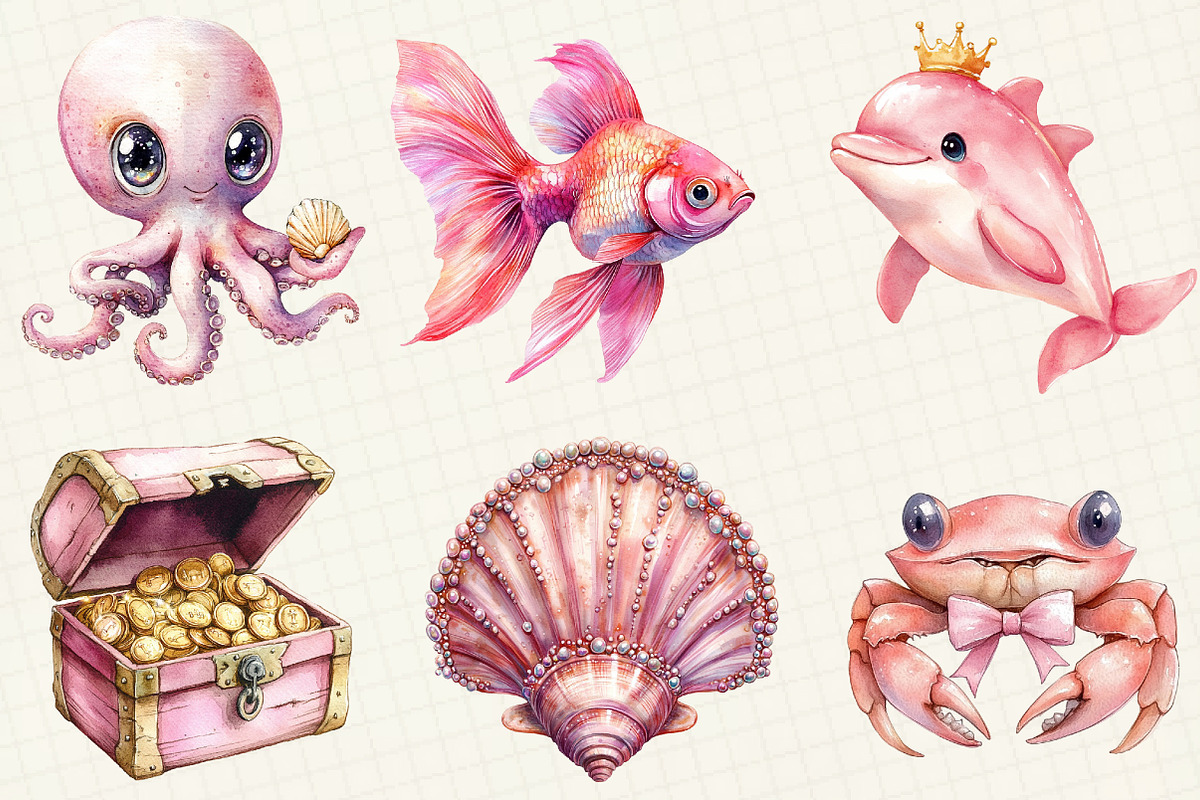 Pink Sea Adventure Clipart, an Illustration by OK Design (Photo 5 of 5)