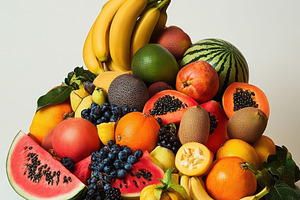 Group of tropical fresh fruits isola, a Food & Drink Photo by Pixeness Studio