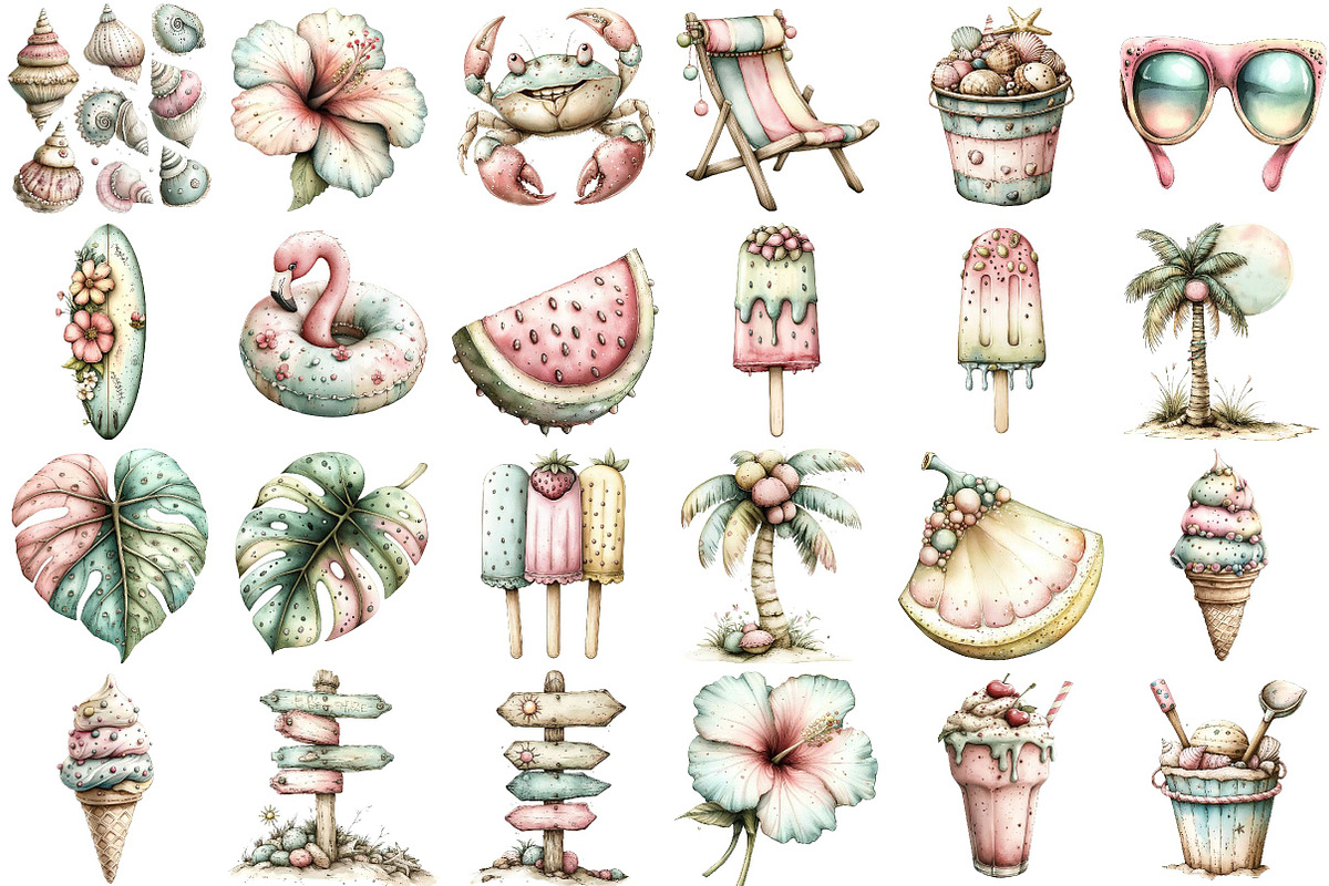Whimsical Summer Clipart Bundle, an Illustration by DreamPrint404 (Photo 2 of 6)
