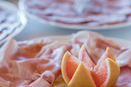 Plate of cooked ham, a Food & Drink Photo by KYNA STUDIO