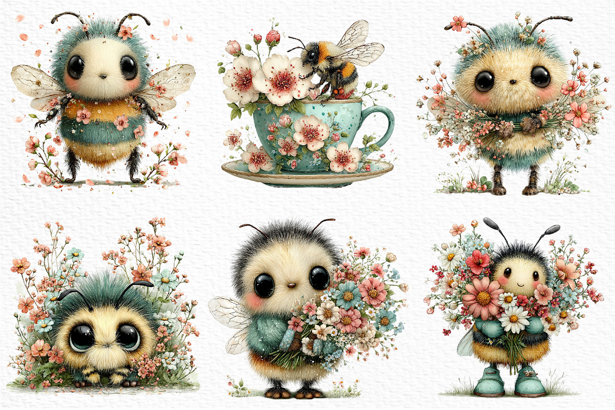 Whimsical Spring Bee Clipart PNG, an Illustration by Craft Nest (Photo 5 of 11)