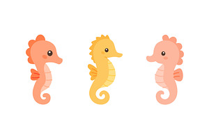 Colorful cartoon seahorse set in, an Animal Illustration by GraphiShop