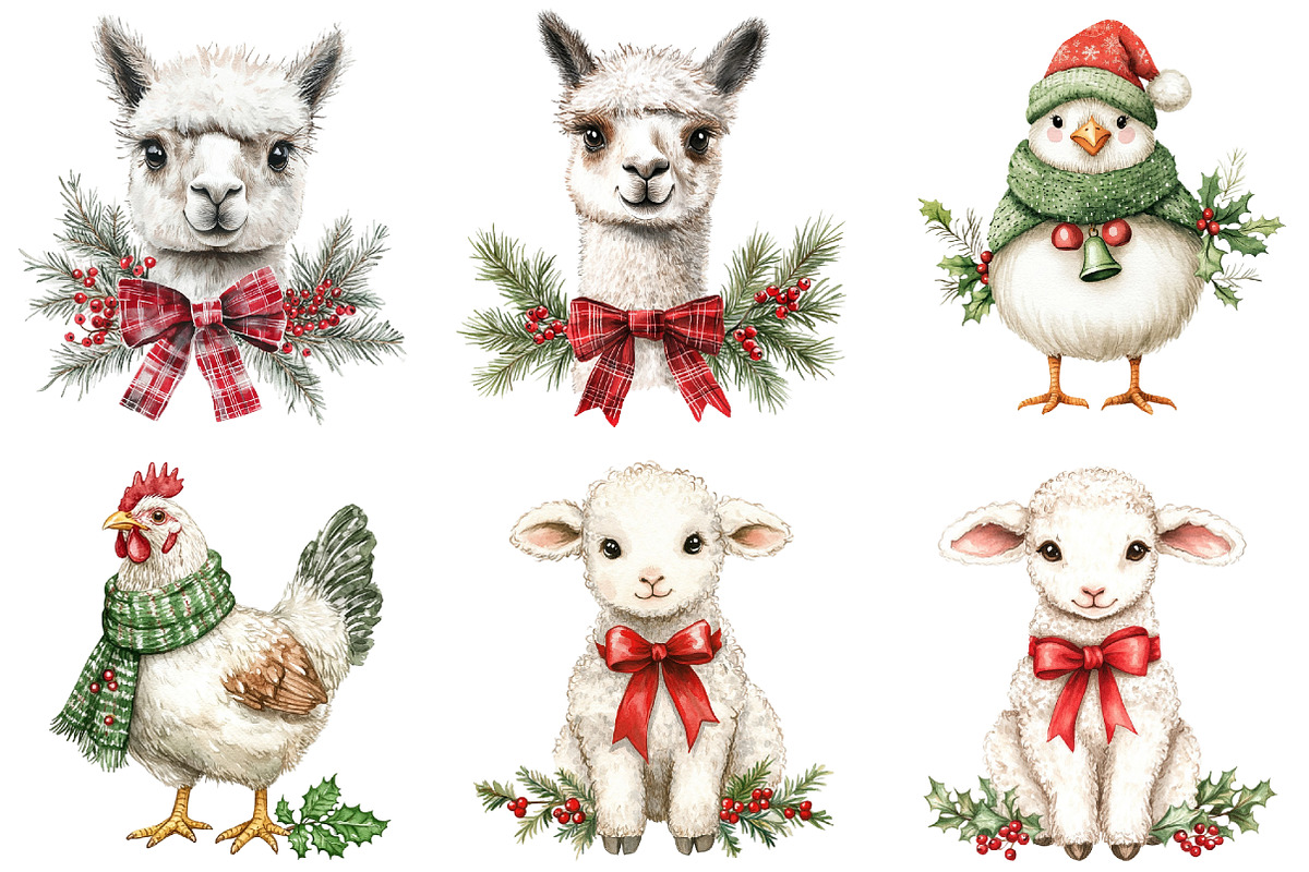 Christmas Farm Animals Clipart, a Seasonal Illustration by CitraGraphics (Photo 2 of 7)
