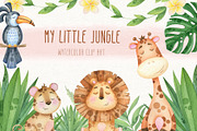 Little jungle watercolor clip art, an Animal Illustration by ekossa_art (Thumbnail 1 of 7)
