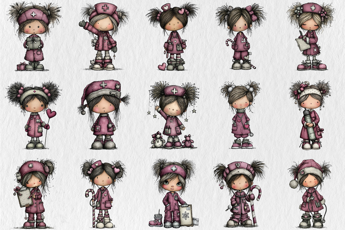 Whimsical Christmas Nurse Girls Clip, a Seasonal Illustration by Rose Art (Photo 3 of 6)