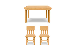 3d Wooden Table and Chairs Set.