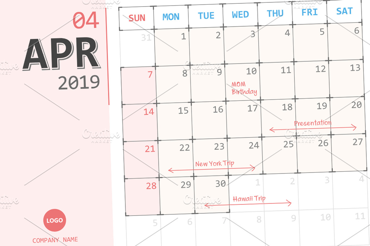 Calendar 2019 Planner Design, a Stationery Template by WORAKAMON Design Studio (Photo 2 of 5)