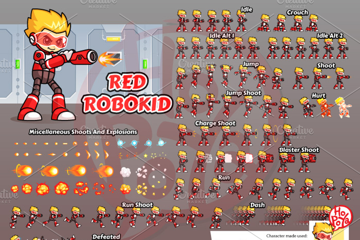 Red Robokid Game Sprites, an Object Illustration by mikailain