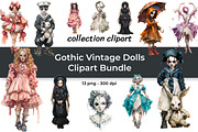 Gothic Vintage Dolls Clipart Bundle, a Person Illustration by InkyQueenArt (Thumbnail 1 of 5)