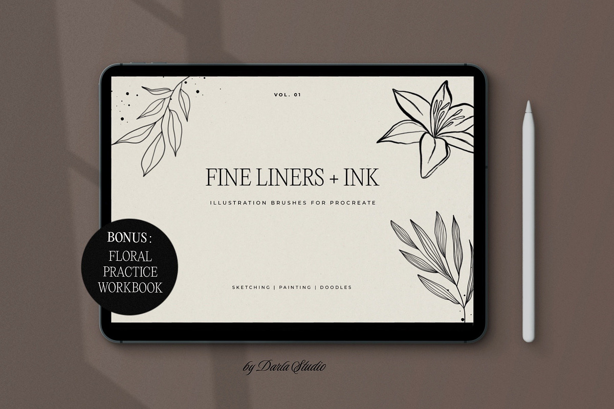 Fine Liners Procreate Brushes + Ink, a Brush Add-On by Darla Studio (Photo 1 of 10)