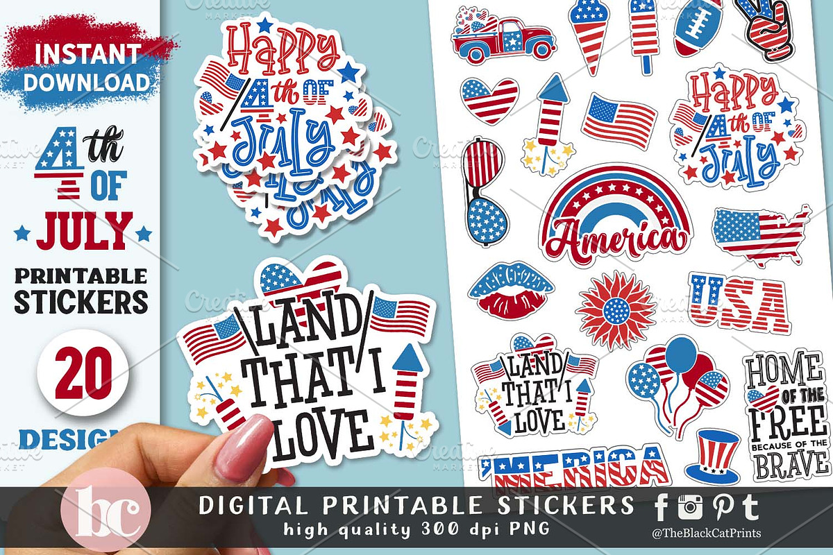 4th Of July Stickers Pack PNG, a Seasonal Illustration by TheBlackCatPrints (Photo 2 of 2)