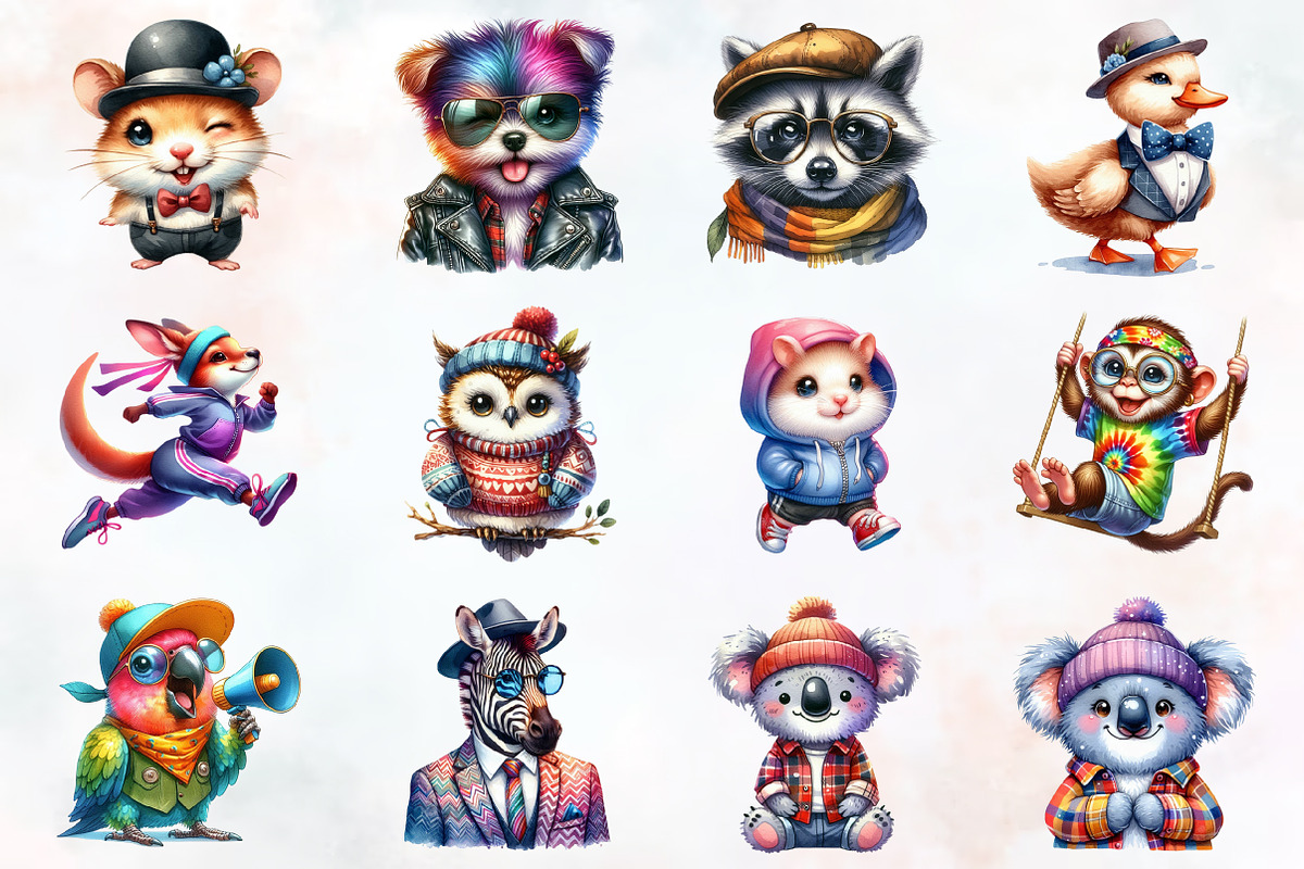 Funky Dressed-Up Animals Clipart, an Illustration by RobertsArt (Photo 5 of 7)