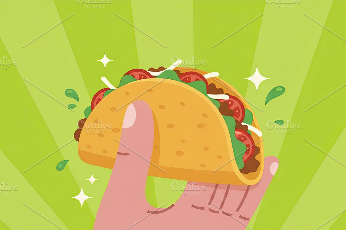Hand Holding Vibrant Mexican Taco, a Food Illustration by Virgo Studio